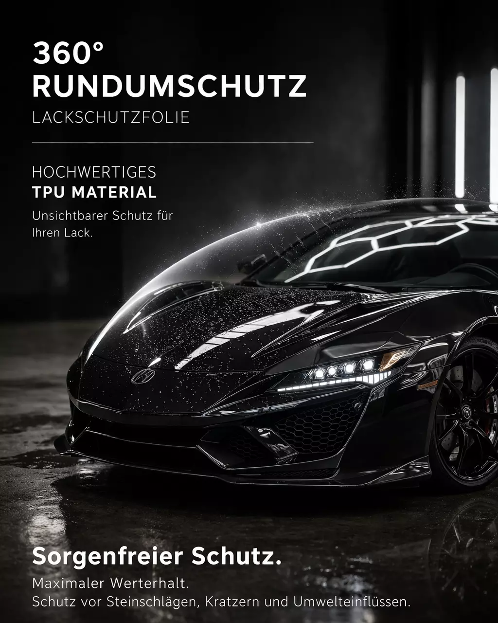 Detailaufnahme: Lackschutzfolie als Steinschlagschutz an stark belasteten Fahrzeugbereichen